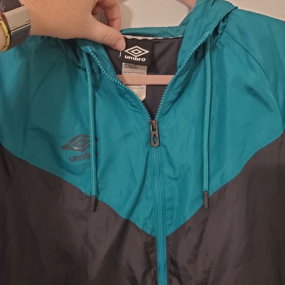 Umbro Chevron Colorblock Blue & Dark Gray Hooded Windbreaker Jacket M - Picture 2 of 6